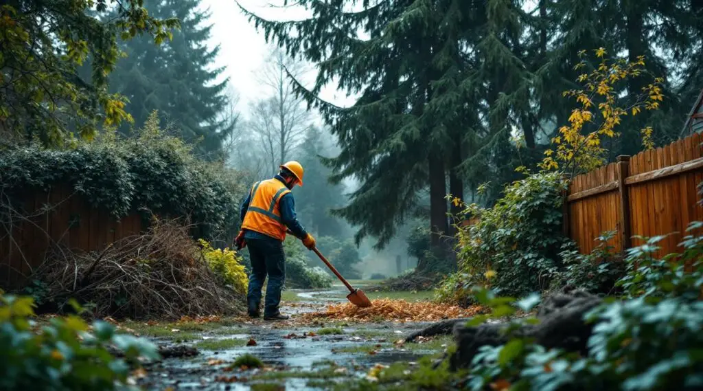 Professional arborists safely managing a large evergreen in a Vancouver neighborhood.